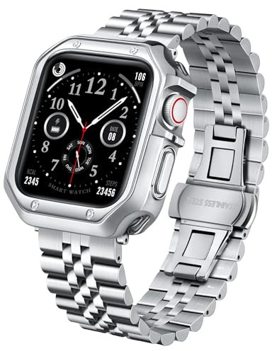 BINLUN Bracelet en Métal Compatible avec Apple Watch 45mm 44mm 42mm 41mm 40mm 38mm Bracelet Montre en Acier Inoxydable avec Boîtier en TPU Idéal pour iWatch Serie 9/8/7/SE2/SE/6/5/4/3/2/1 Homme Femme