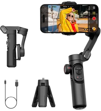 AOCHUAN Gimbal Stabilizer für Smartphone, iPhone Gimbal mit Fokusrad Gesichts-/Objektverfolgung für iPhone 16 15 Pro Max/Android Faltbarer 3-Achsen-Handheld-Stabilisator für Videoaufnahmen -Smart XE