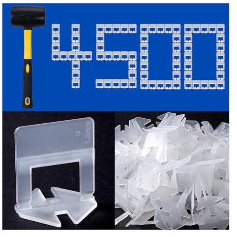 Fliesen-Nivelliersystem-Clips, Fliesen-Nivellierer, Abstandshalter, Fliesenklammern, 1/16 Zoll Fliesen-Abstandshalter, 4500 Stück und 473 g Gummihammer, Fliesenwerkzeug-Set für professionelle Keramik-