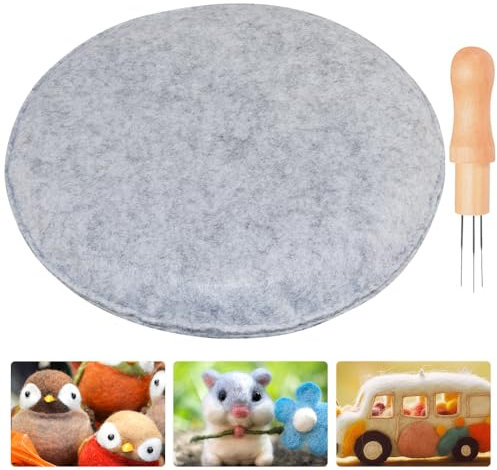ADERTOS Nadelfilzlager Nadelfilzpad Rund Filzunterlage zum Trockenfilzen Wollfilzpad 24cm Durchmesser Nadelfilzmatte Nadelfilz Matte mit 3-Nadeln Filznadeln mit Holzgriff Wollfilzen Nadelfilznadeln