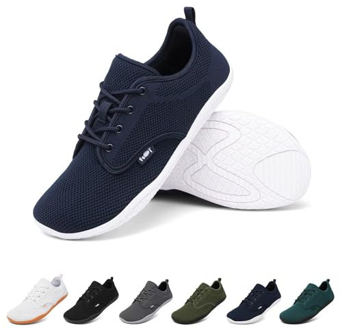 Geweo Barefoot Minimalistes Chaussures Femme Homme Chaussure de Trail Running Confort Sport D'extérieur Gym Sneakers Light Large Barefoot Shoes pour Fitness Marche Basket Orthopedique Bleu 42EU