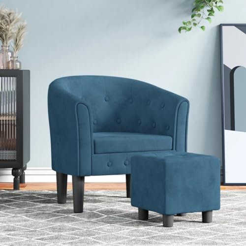 Festnight Cocktailsessel Clubsessel Sessel mit Hocker Loungesessel Armsessel Samt Lesesessel Klein Relaxsessel Bürosessel Retro Einzelsessel Armchair mit Fußhocker Dunkelblau