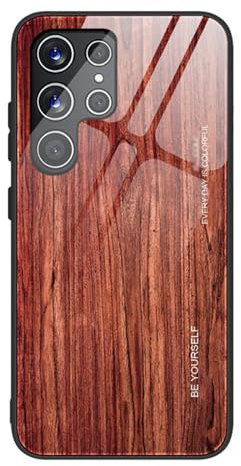 MOHDHAF- Hülle for Samsung Galaxy S24 Ultra S24 Plus S24 Hochwertige Gehärtetem Glas Handyhülle Schlanke Modische Holzmaserungsmuster Handyhülle(B,S24 Ultra)