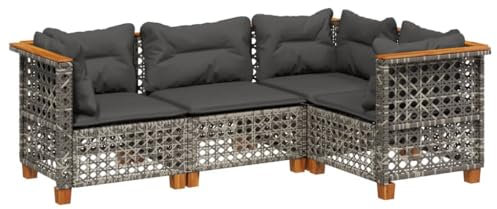 vidaXL Garten Sofa Garnitur 4-TLG., Gartenmöbel Set mit Kissen, Sitzgruppe für Garten Terrasse, Sitzgarnitur Lounge Modular, Grau Poly Rattan