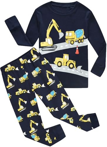 Little Hand Jungen Langarm Schlafanzug Kinder Bagger Feuerwehrauto Hakenmaschine Geländefahrzeug Nachtwäsche Gr.92-122