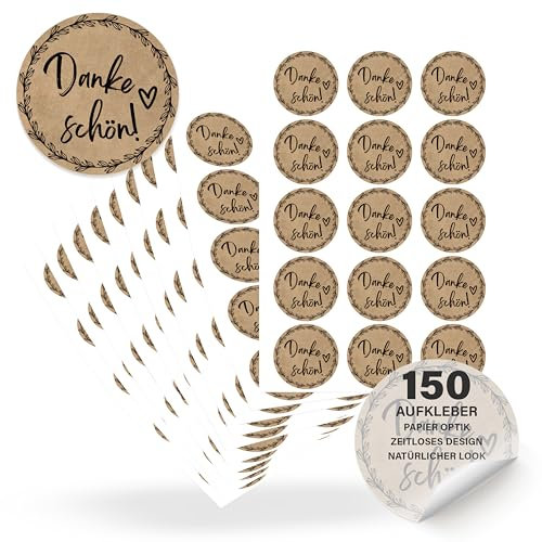 ECCK Danke Aufkleber rund “Dankeschön” (150 Stück) - Dankeschön Sticker für Hochzeit, Geburtstag, Konfirmation, Kommunion, Muttertag, Lehrerin, Erzieherin - Deko für Karten, Geschenke, Mitgebsel