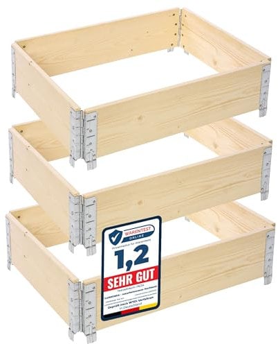 Garronda naturbelassene Hochbeete für Garten Palettenrahmen Hochbeet Holz steckbar stapelbar faltbar für Pflanzen Blumen Kräuter Obst und Gemüse Natural 3 Stück 80x60x20 cm GD-0141