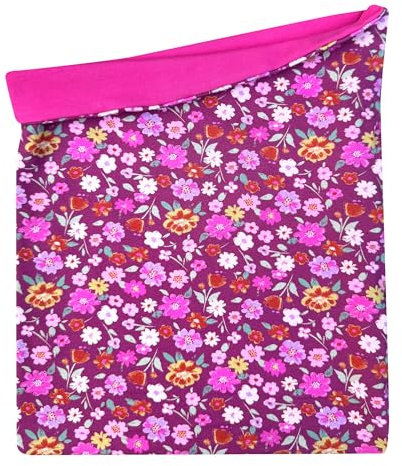 Wollhuhn Kinder Long Loop MAXI Halswärmer/Schlupf-Schal Extra Lang Jungen/Mädchen Viele Motive 20240201 (Baumwolljersey, Blumen Beere)