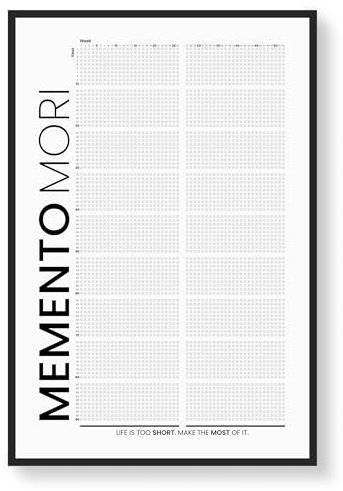 Ungerahmter Wochenkalender meines Lebens - Make it Count mit dem Memento Mori Poster - 4.680 Wochen Life-Tracker - Perfekt für Selbstreflexion, Motivation und Zielsetzung - Karto - Memento