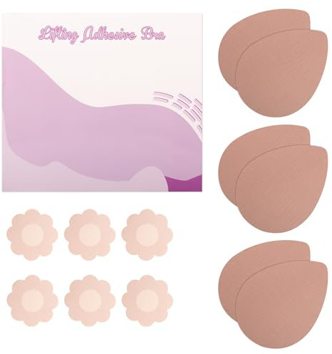 YBhuoo Boob Tape - 3 Pairs Breast Lift Tapes with 3 Pairs Nipple Protector Covers, Invisible & Waterproof for E-G Cup