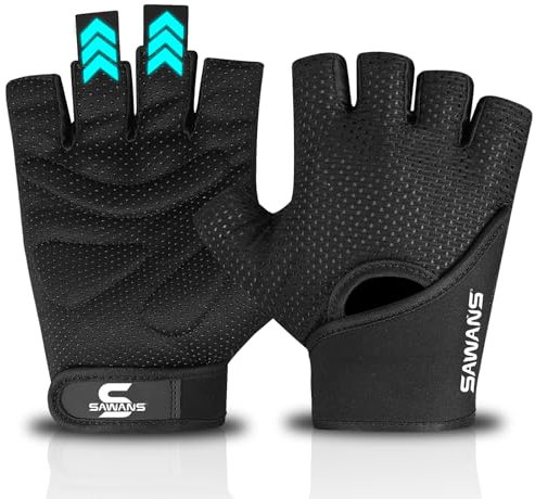 SAWANS Gym Fitness Handschuhe, atmungsaktiv, elastisch, Training, Workout-Handschuhe für Damen und Herren, rutschfestes Silikon, Gewichtheben, Kraft, Klimmzüge, Bodybuilding (Schwarz, S)