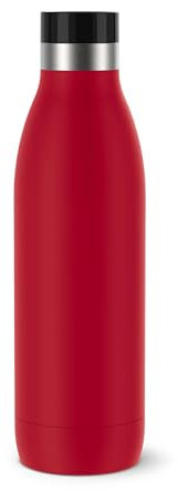 Emsa Bludrop Trinkflasche, 0,7 Liter, 100% dicht, Quick-Press Verschluss, Ergonomischer 360° Trinkgenuss, 12h warm, 24h kühl, einfache Reinigung, Edelstahl, Pulverbeschichtung, Dunkelrot, N31129