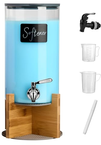 Spreccio Glas-Waschmittelspender mit Halter, 3,5 l Waschflüssigkeitsspender mit Edelstahlhahn, große Glas-Stoffweichspüler-Behälter mit Ständer für Waschküchen-Organisation