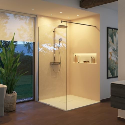 empasa Glas Duschwand Duschabtrennung Duschtrennwand für Walk-In Dusche mit Nanobeschichtung, 8 mm ESG-Sicherheitsglas, Zubehör chrom, Größe:80 x 200 cm, Glasfarbe:klarglas