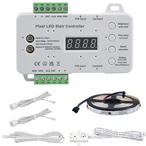 Inscrip LED Stair Lighting with Motion Detector, Stair Sensor Light Complete Stair Light Set with Daylight Sensor, PIR Motion Sensor and 5M/Roll Colorful Light Strip (Controller+5M Light Strip)
