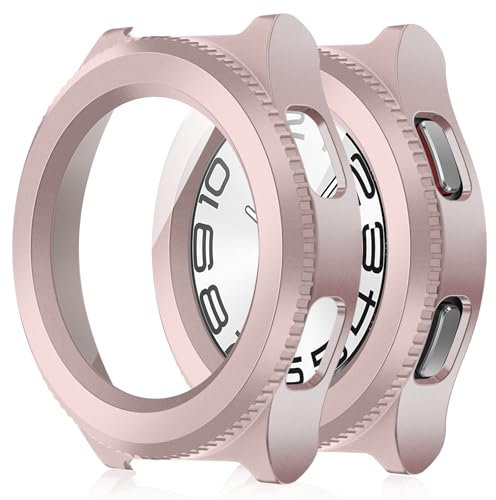 Amizee 2 Pièces Coque Compatible avec Samsung Galaxy Watch 6 47mm avec Protection Écran, Ultra Mince Étui Dur de Anti-Rayures Verre Trempé Écran Coque pour Galaxy Watch 6 (Or Rose/Clair)
