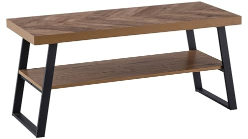 FineBuy Couchtisch 100x40x41 cm Braun, Fischgrät-Muster | rechteckiger Sofatisch mit Ablagefläche unter der Tischplatte, Loungetisch mit Platz für Zeitschriften