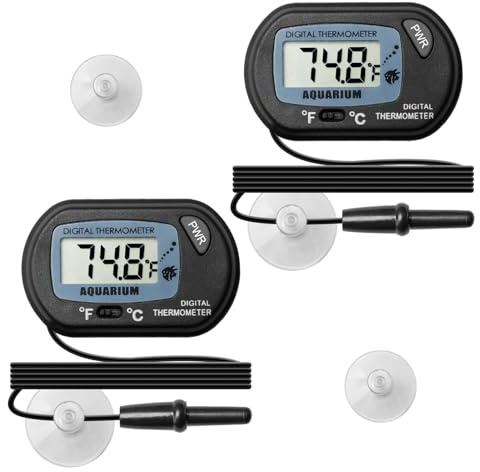 2PCS Fish Tank Thermometer Digital Aquarium Thermometer for Monitoring The Fish Tank Aquarium Water Temperature Incubator Reptile Habitat Temperature with Probe and Suction Cup Display ±1°C (2)