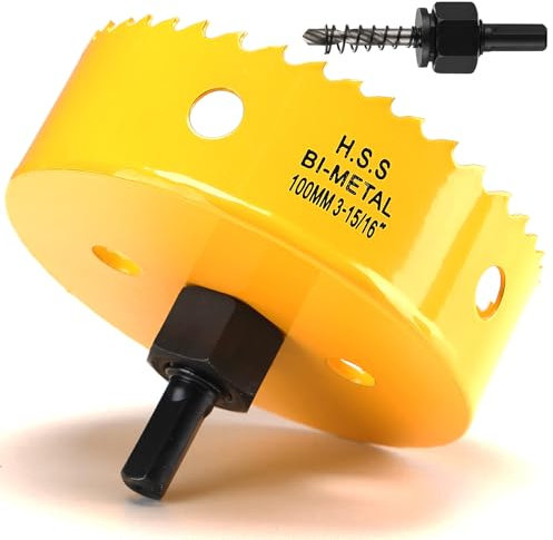 Sega tazza 100mm, bi-metallica sega a tazza per legno, frese a tazza per metallo con adattatore esagonale e punta di centraggio per ferro, alluminio, legno, cartongesso, giallo