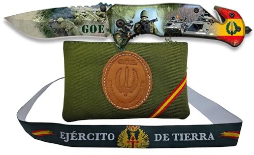 Planta Color Pack Militar GOE – Navaja Multiusos + Monedero de Tela con Escudo + Pulsera Bordada Ejército de Tierra | Diseño Exclusivo | Regalo para Militares y Amantes de la Aventura (GOE Impresa)