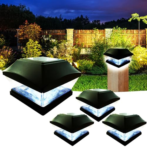 XVZ Pfostenkappe Solar, 4 Stück Solarleuchten für Außen Solar Zaunpfosten Lampe, LED Solarleuchten für Zaun, Hölzerne Pfäle, Patio Beleuchtung(Schwarz)