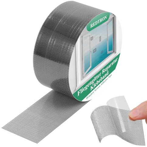 REDTRON Nastro Nastro Adesivo Ripara Zanzariere (48mm×5m, Nero), Nastro in Fibra di Vetro per Riparazione per lo schermo di porte e finestre, Kit Riparazione per Zanzariere, Autoadesivo Forte