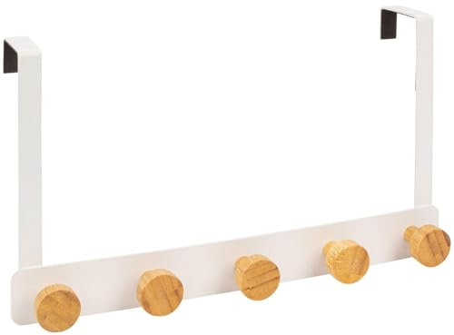ASHLEY HOUSEWARES Metal 5 Hook Over Door Coat and Clothes Hanger with Bamboo Hooks
