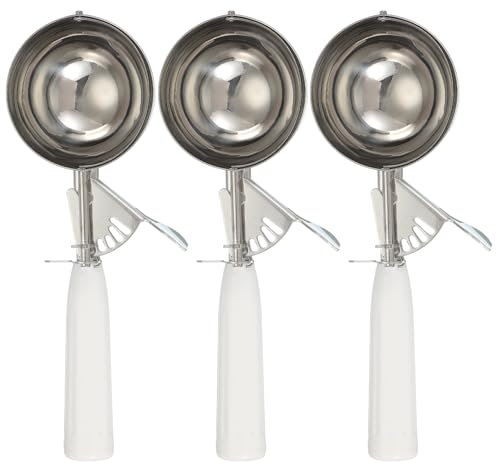 sourcing map 3 cucharas para galletas, cuchara de helado con gatillo para hornear masa de galletas, arroz y pudín, accesorio de cocina, color blanco