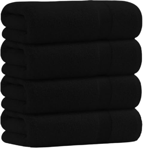WovenWonder Pack of 4 Luxury Guest towels 100% Egyptian Cotton Super Soft (30 x 50 CM - 600GSM) Premium Hotel Quality Hand Towels Quick Absorbent Reusable Bathroom Towel Sets (Black)