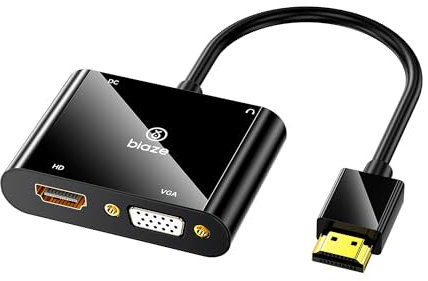 biaze ZH63 HDMI to VGA, 2-in-1 HDMI/VGA Adapter + 3.5 mm Audio Jack and Micro USB Charger for Computers, Desktop Laptops, PC Monitors, Projectors, HDTVs, Chromebooks