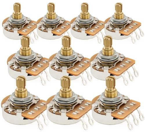 Musiclily Pro HD B500K Pots Brass Metric Split Short Shaft 6.5mm Linear Taper Potentiometers for Electric Guitar Bass (Set of 10)