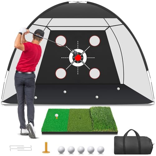 Zensouds Golf-Netz, 3 x 2,1 m mit Golf-Übungsmatte, Schlaghilfe-Netze für Hinterhof, Fahren, Chippen, Training, Schaukel mit Zielen für drinnen oder draußen, Geschenke für Männer/Vater/Ihn