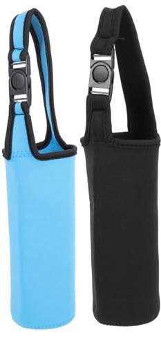 SOPOTUTU 2 pièces Housse Gourde Portable Tissu Néoprène Protection Isolante pour Bouteilles Eau Compatible INOX et Plastique Facile à Accrocher Au à Dos Design Simple et Pratique Noir