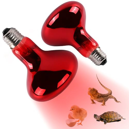 Rakuker Reptilien Rotlichtlampe, 2 Stück Infrarotlampe Wärmelampe Tiere 100 Watt, Rotlichtlampe Birne, Reptilien Wärmelampe, E27 Rotlicht-lampe Wärme-lampe Terrarium für Eidechsen Schildkröten, Rot