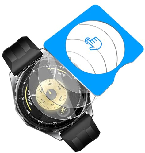 Rnnmeeko Schutzfolie für Huawei Watch GT 6 46mm Panzerglas, 3 Stück 9H Härte Displayschutzfolie, mit Rahmen Positionierhilfe 2.5D Schutzglas Displayfolie Glas, Kratzfest Blasenfrei Displayschutz