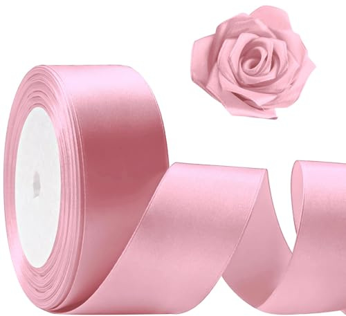 Ruban Satin Rose 4 cm de Large, Ruban Rose Emballage Cadeau, Rubans Décoratif Tissu, Rouleau Rubans Satin pour Artisanat, Saint-Valentin, Mariage, Anniversaire, DIY