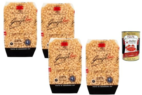 Italian Gourmet Ditalini Rigati Nr. 55 Pasta di Gragnano IGP 4 x 500 g – Kleine gerillte Röhrennudeln aus Hartweizengrieß für Suppen & Pasta e Fagioli + Italian Gourmet Polpa