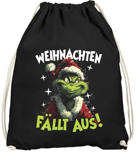 MoonWorks® Weihnachts Turnbeutel Weihnachtsmotiv – Sportbeutel mit Spruch „Weihnachten fällt aus!“ – Geschenkidee Weihnachtsmuffel Schwarz unisize