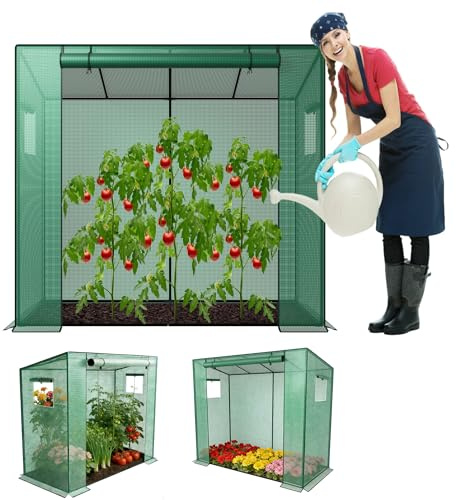 UISEBRT Gewächshaus Tomatengewächshaus 200x80x150 cm,Foliengewächshaus Tomatenhaus mit 2 Belüftungsfenster,Tomatenzelt Stabil, Winterfest, UV-Beständig für Garten,Terrasse,Hinterhof,Balkon