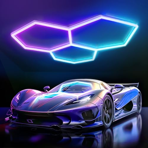 TAUDUDE RGB LED Hexagon Beleuchtung 3 Hex Deckenleuchten Lampe für Garage | 6500K dimmbare Werkstattbeleuchtung sechseckig Lampe für Fitnessstudio Auto-Schönheitssalon Bar Party Gaming E-Sport-Raum