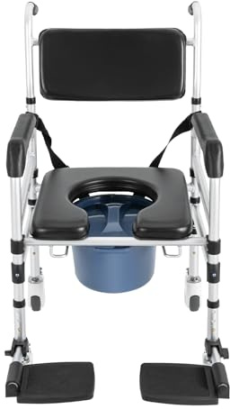 Dusch-Toilettenrollstuhl, Fahrbarer Toilettenstuhl mit Rollen, Sicherheitsgurtund und Bidet, Höhenverstellbarer Badewannenstuhl, WC-Stuhl, 160kg Tragfähigkeit, Duschstuhl für Krankenhäusern, Hotels