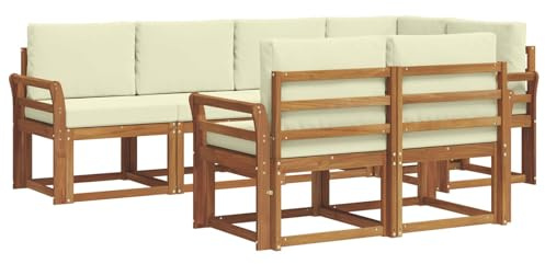 vidaXL Outdoor-Sofagarnitur mit Kissen 7 pcs Natur und Creme, Garten Lounge Set, modernes Outdoor-Sofa, Bequeme Gartenmöbel, massives Holz-Sofa, vielseitige Garten-Couch