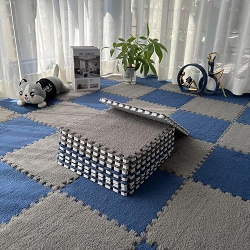 Schaumstoff-Spielmatte, Packung mit 20 Puzzle-Schaumstoffmatten (30 x 30 cm) Rand, Mehrfarbig, Verschiedene Größen(Grey+Navy Blue,0.39in)