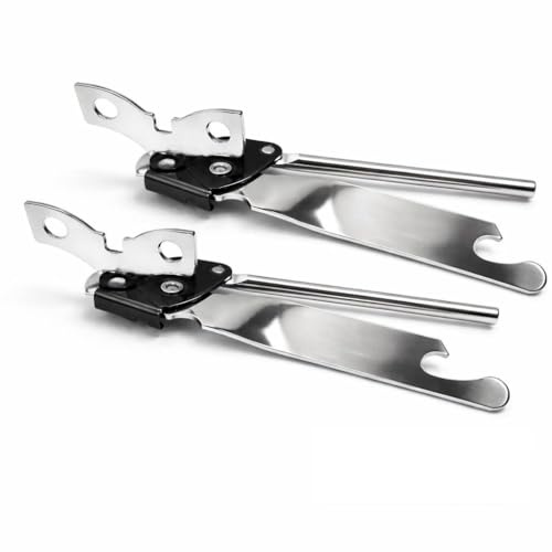2 Pack Can Opener with Butterfly Twist – 3-in-1 Manual Tin, Bottle & Lid Opener with Long Handle Grip, Heavy Duty Durable Kitchen Tool for Home & Camping - Stainless Steel
