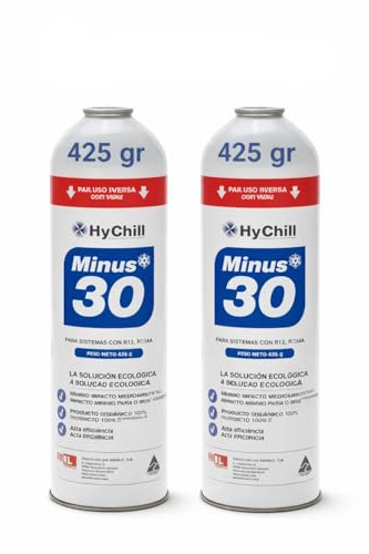 Recarga para Sistemas R12,R134a y R1234yf, Minus 30. Pack 2 botellas de 425gramos. Mirar tablas de presiones para su regulación y ficha de seguridad