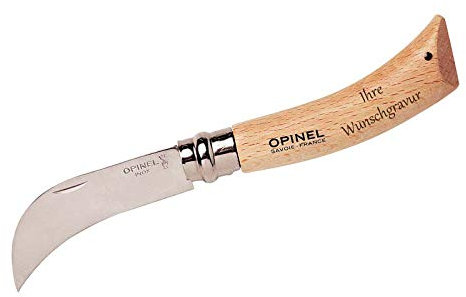 OPINEL Gärtnermesser, rostfrei, Buchenholzgriff (mit Gravur auf dem Griff, 11 cm)