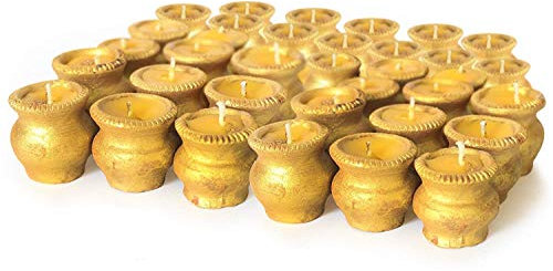TIED RIBBONS 48 Stück Matki Diyas mit Wachs für Diwali Beleuchtung Dekoration Handgemachte Dekorative Earthen Diya Kerzen für Diwali (48 Stück)