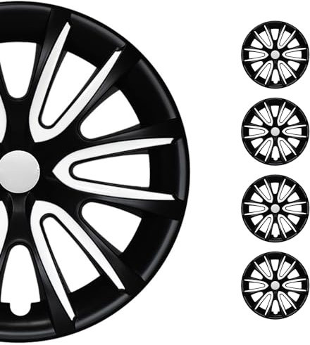 OMAC 4X Radkappen Radzierblenden Radblenden 16 Zoll Stahlfelgen Matt Schwarz-Weiß