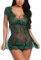 Sykooria Femmes Lingerie Sexy Trois pièces Costume Déguisement Uniforme Cosplay Top Jupe à Carreaux String Outfit,B-vert-2,L