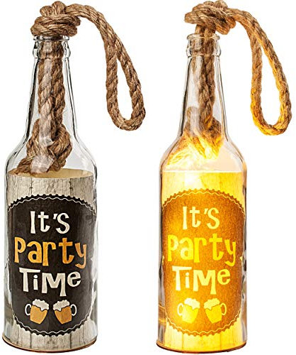 alles-meine.de GmbH 2 Stück Glas - Lichterflaschen - 6 Stück LED It´s Party Time LICHT Dekoflaschen/Flaschen/Bierflaschen - 25 cm - Batterie betrieben - warmweiß - Flas..